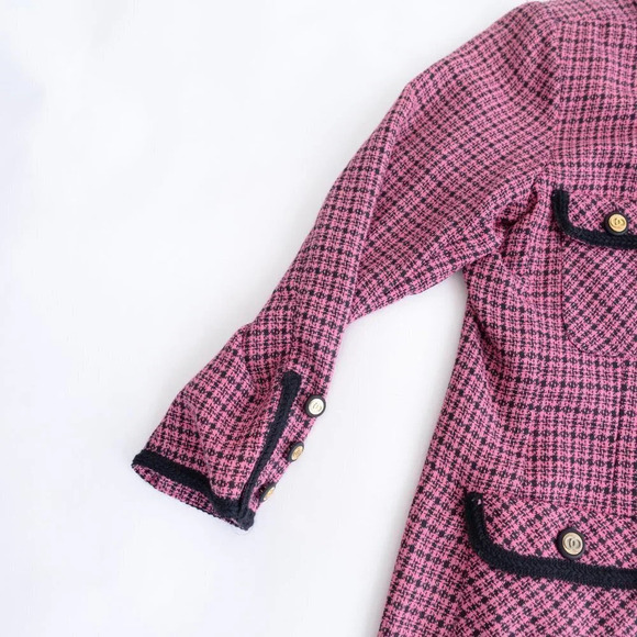 Vintage Petite Sophisticate Pink Houndstooth Button Up Blazer 14 - Picture 9 of 13